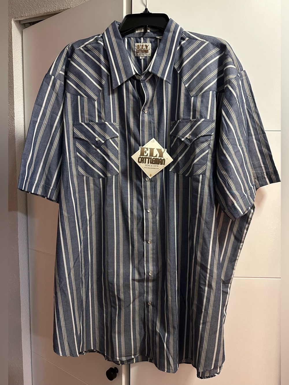 Ely Cattleman Men’s Casual Snap Button Down Shirt Short Sleeve Striped NWT